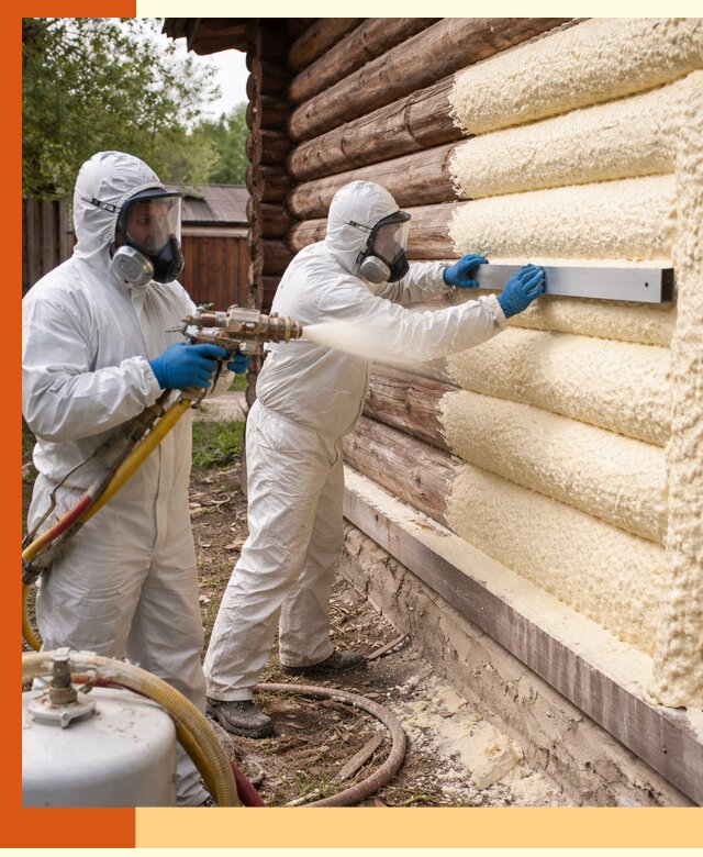 Утепление бревенчатого дома ППУ в Аксае эффективной изоляцией